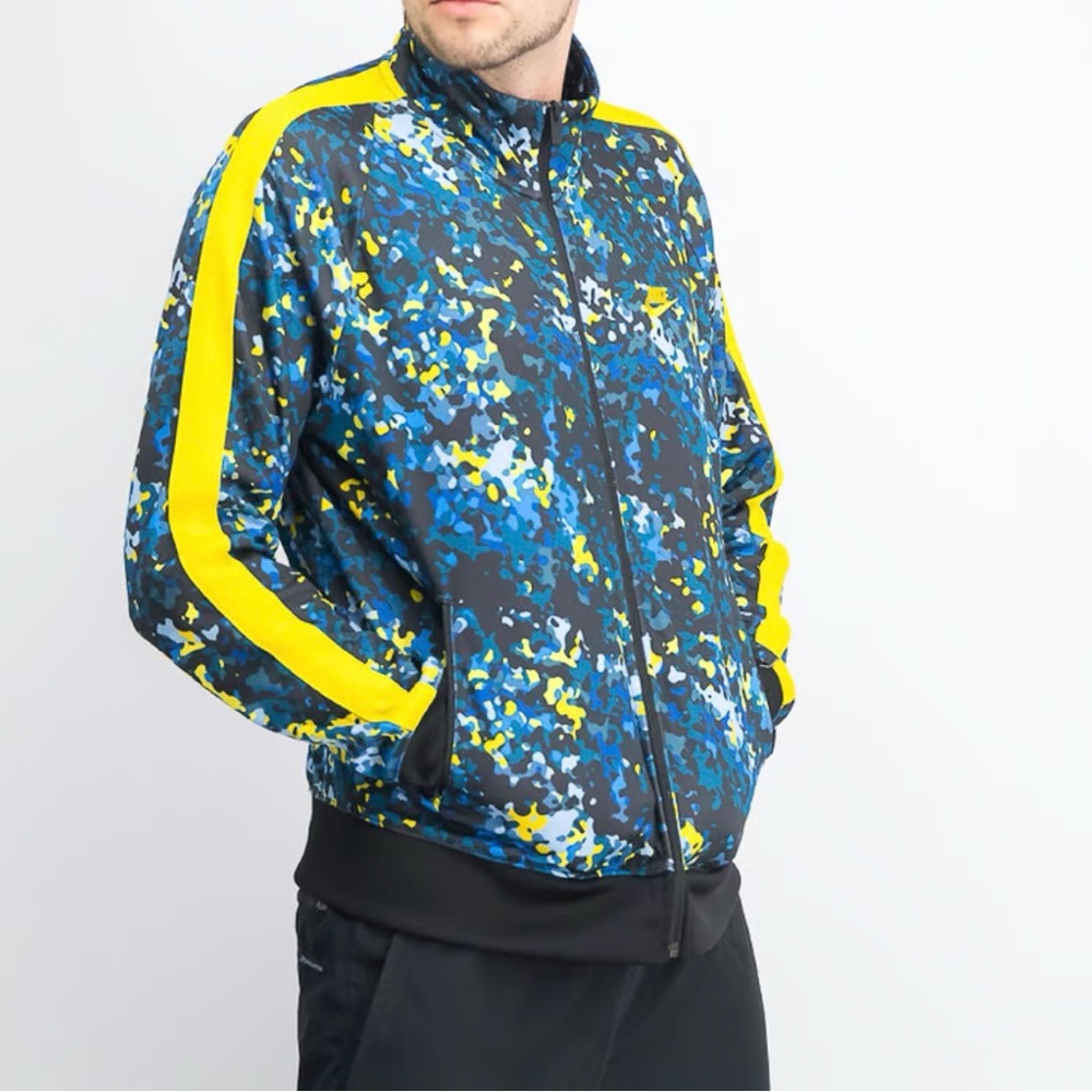 Nike Jacket Mens  Blue Yellow Digital Camo Track Bomber‎ Full Zip Swoosh Sz XL